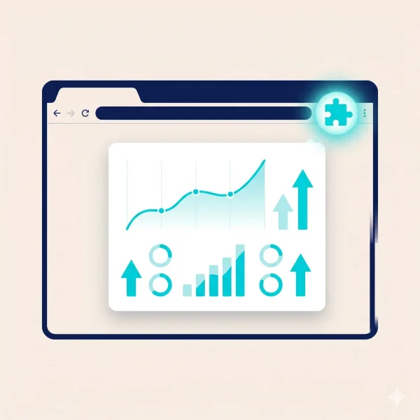 Browser window with SEO analysis panel and performance metrics
